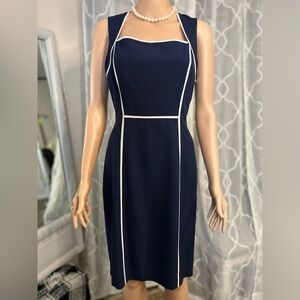 White House Black Market Navy Dress with White Trim